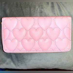 NWOT Never Used! Pink Long Wallet with Stitched Hearts